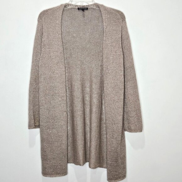 Eileen Fisher Cardigan Womens M Platinum Shimmer Linen Blend Open Front READ - Picture 1 of 8